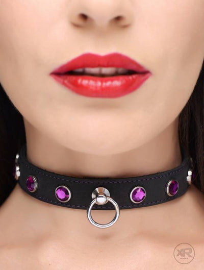 Leather Rhinestone Collar- Amethyst