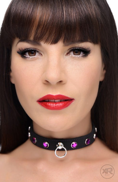Leather Rhinestone Collar- Amethyst